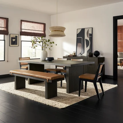 NOIR – Black Textured Dining Table Set with Bench