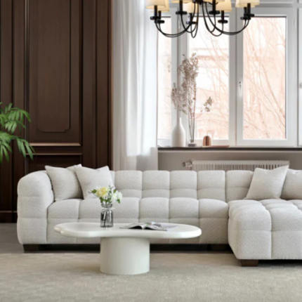 Tribeca Right Hand Corner Group in Oatmeal Boucle Fabric