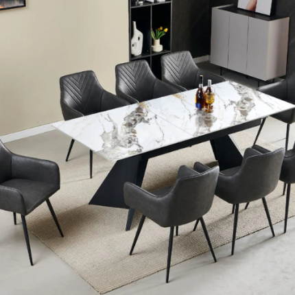 Extended Dining Table Only White With Black Legs 160-200cmn
