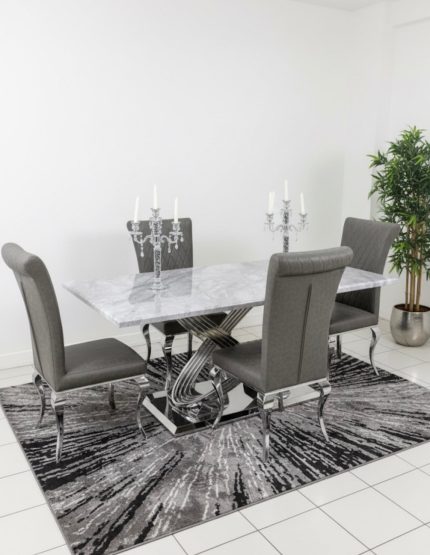 Rose 180cm Grey Marble Dining Table + London Leather Dark Grey Dining Chairs | Louis Dining Sets