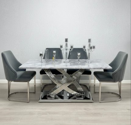 Rose 180cm Grey Marble Dining Table + Lasco Dark Grey Dining Chairs | Louis Dining Sets