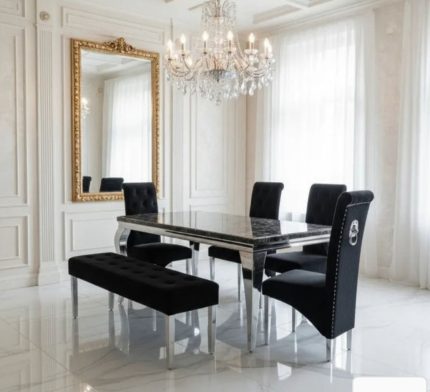 Louise Marble Dining Table + Sofia Dining chairs & Matching Bench